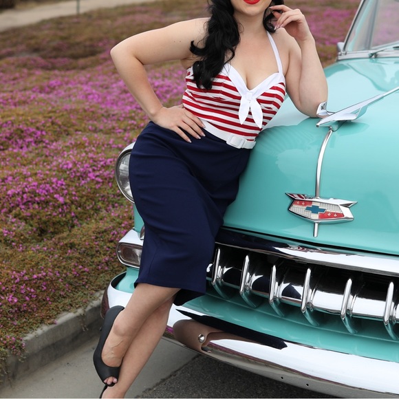 Pinup Couture 1950s Pinup Girl Fitted Wiggle Sailor Dress - vintage inspired - Picture 3 of 16
